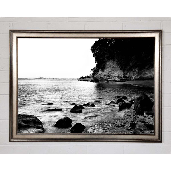 Haus Am Meer Gerahmtes Leinwandbild Black And White Sparkle Ocean Rocks